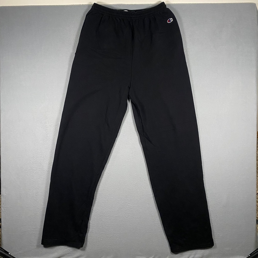Champion Mens Black Fleece Sweatpants Large Logo Joggers P2402